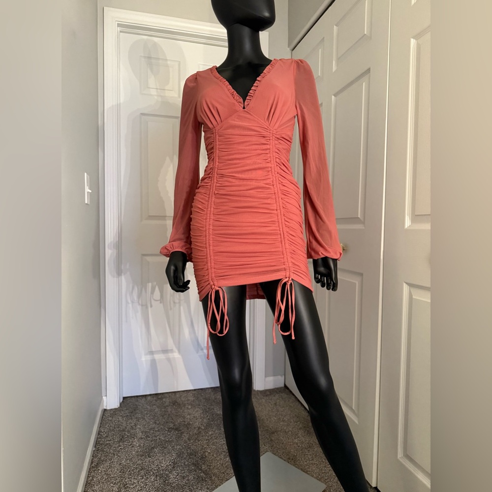 Akira pink V neck long sleeved dress